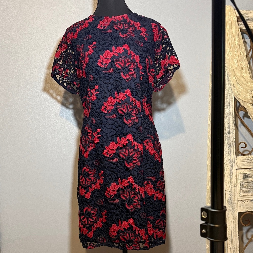 Banana Republic Navy and Red Floral Lace Mini Dress